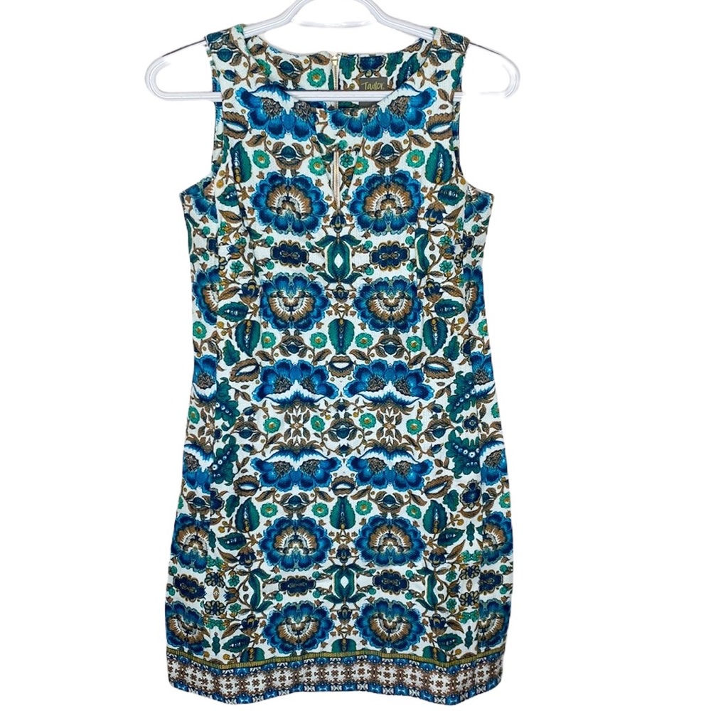 Just Taylor ethnic floral print shift dress with keyhole neckline size 2 - Picture 1 of 11